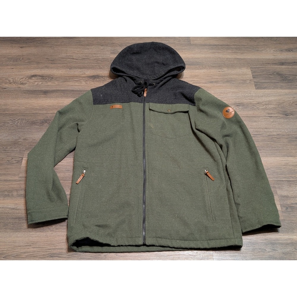Obermeyer Heritage Collection Mens L Green Wool Blend Hooded Jacket Coat READ‎